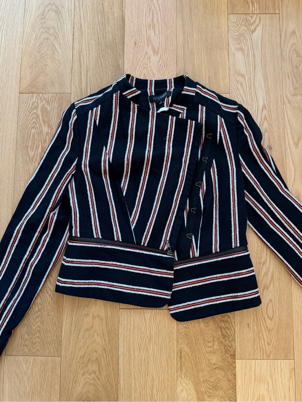 INTERMIX Black and White Striped Blazer